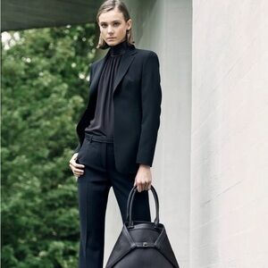 AKRIS ODETTE Double Face Wool Blazer with a Leather-Lined Collar